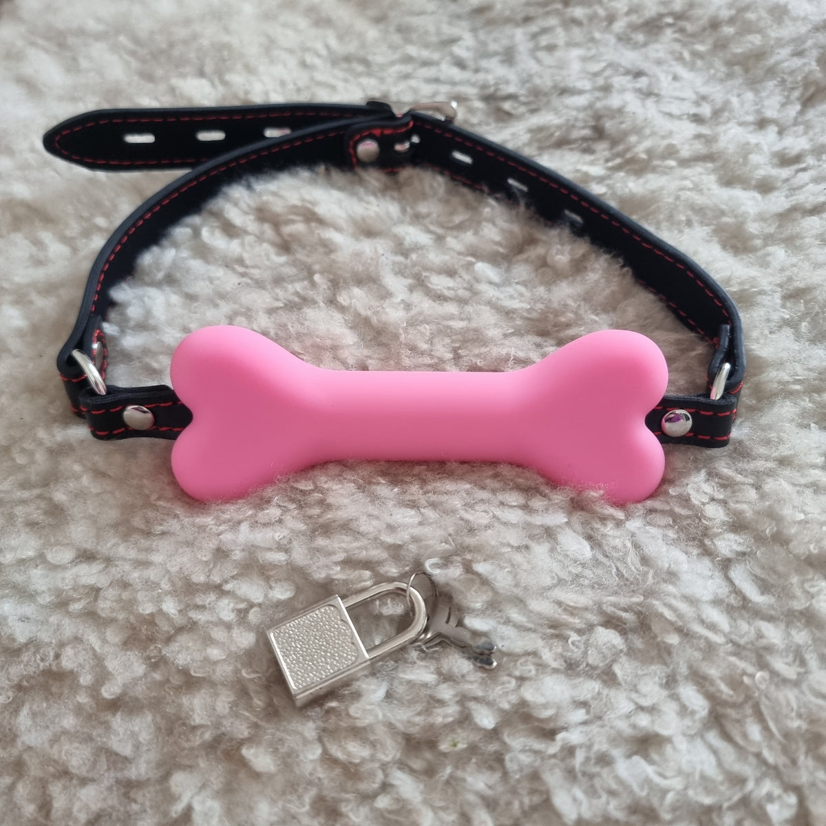 Pink Puppy Bone Gag / pet play, bondage, ball gag, collar, kinky, goth, vegan