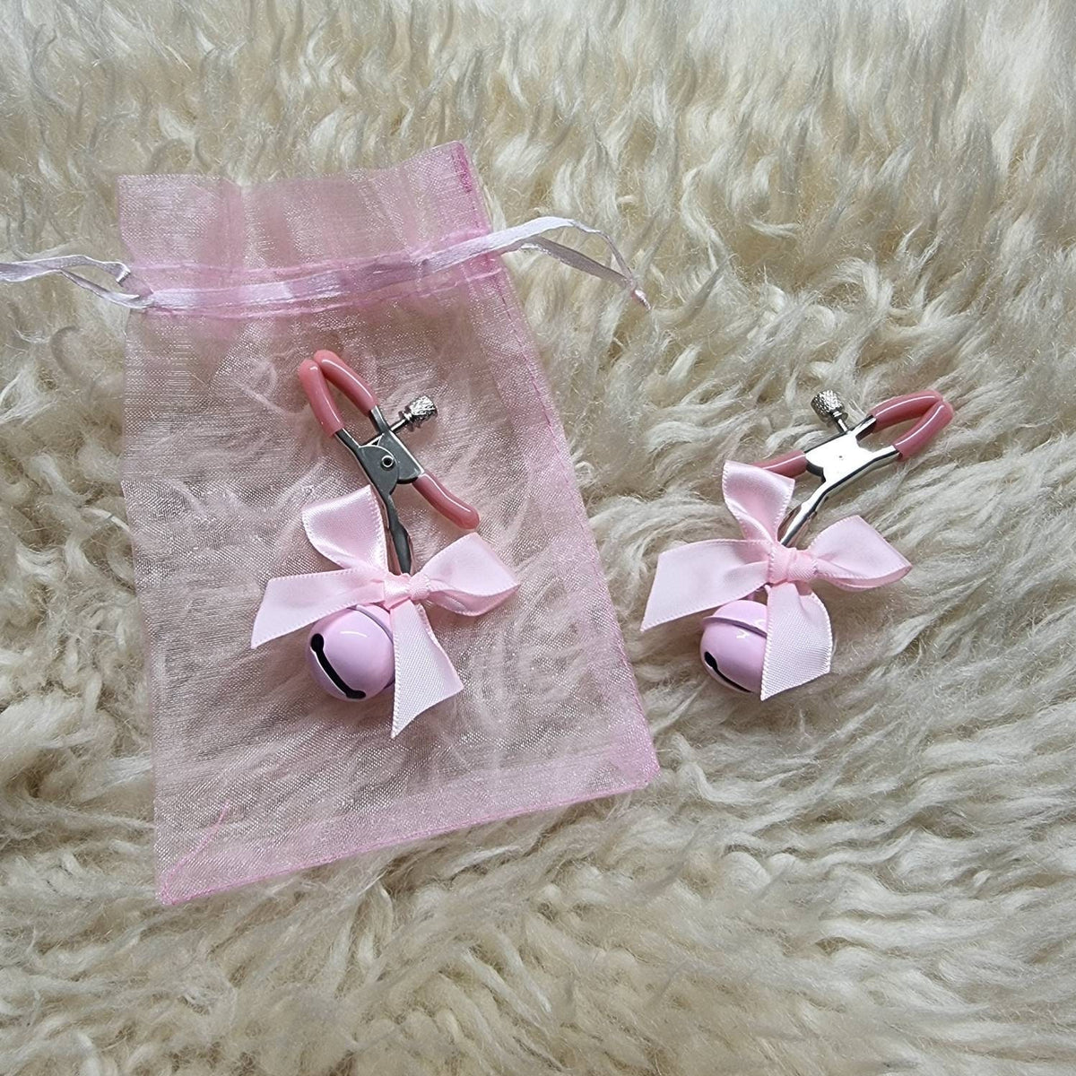 Pink Bow + Bell nipple clamps / kawaii cute bdsm