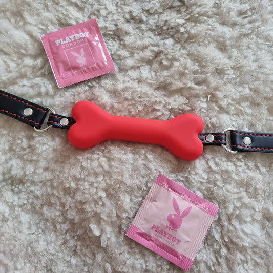Red Puppy Bone Gag / pet play, bdsm, bondage, ball gag, collar, fetish, kinky