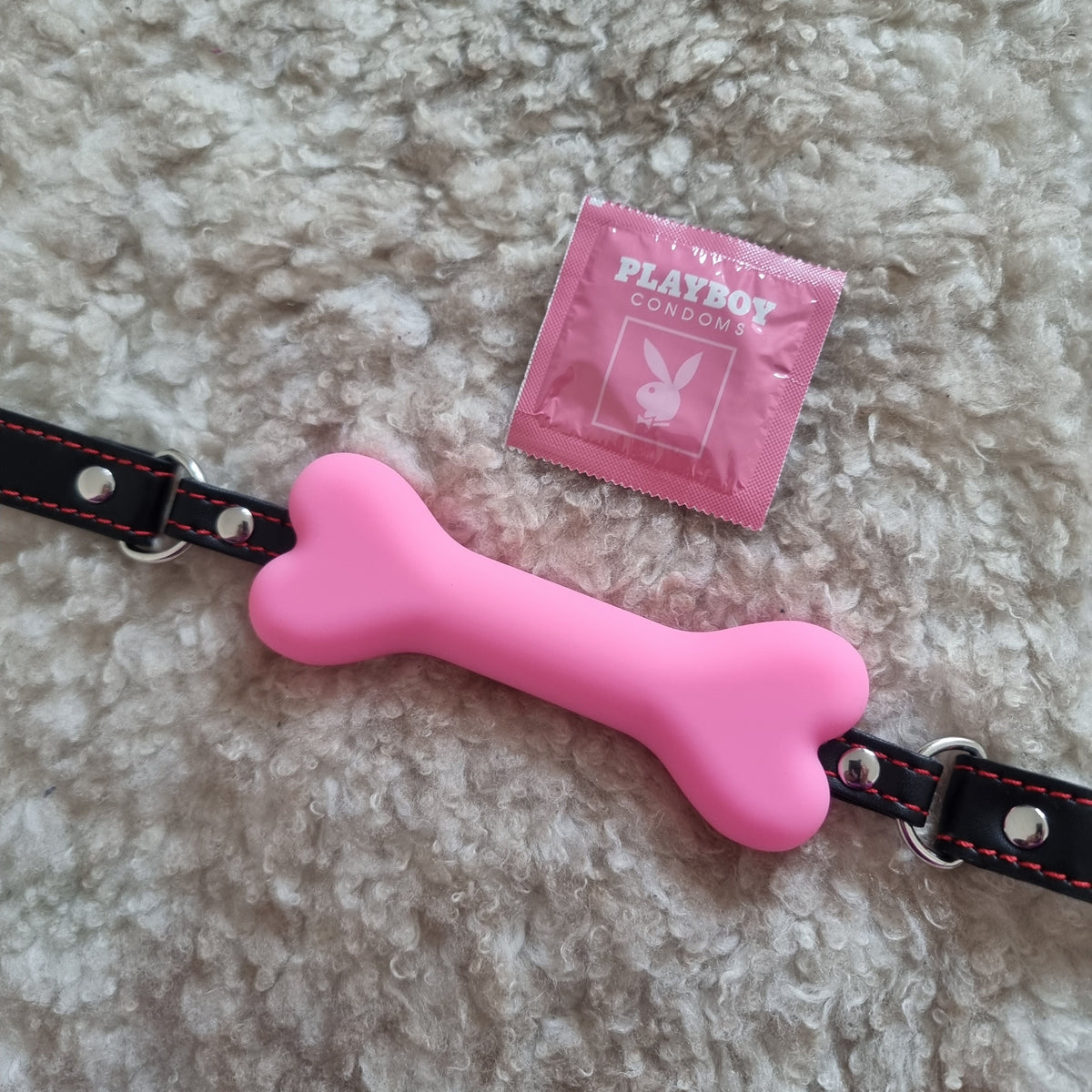 Pink Puppy Bone Gag / pet play, bondage, ball gag, collar, kinky, goth, vegan