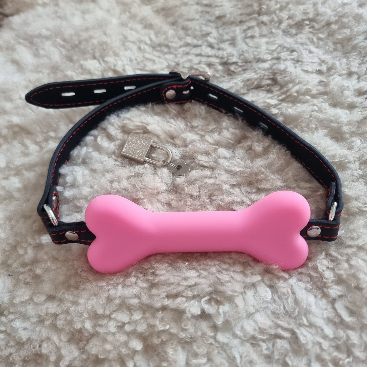 Pink Puppy Bone Gag / pet play, bondage, ball gag, collar, kinky, goth, vegan
