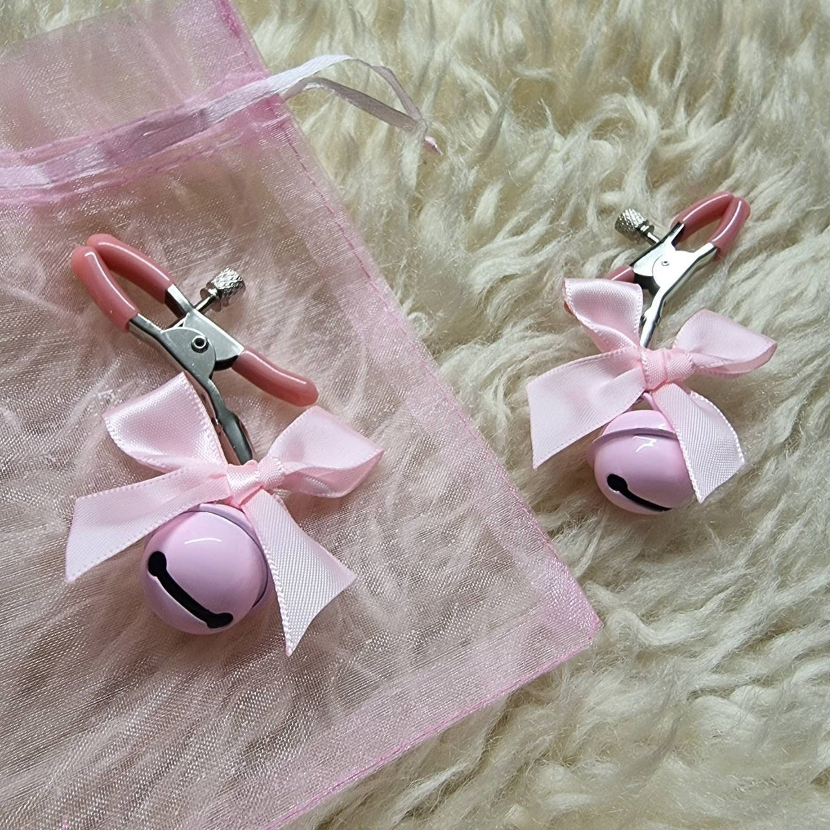 Pink Bow + Bell nipple clamps / kawaii cute bdsm