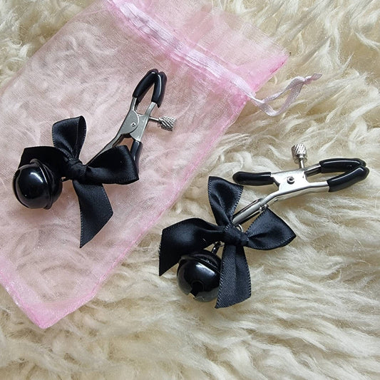 Black Bow + Bell nipple clamps / kawaii cute bdsm