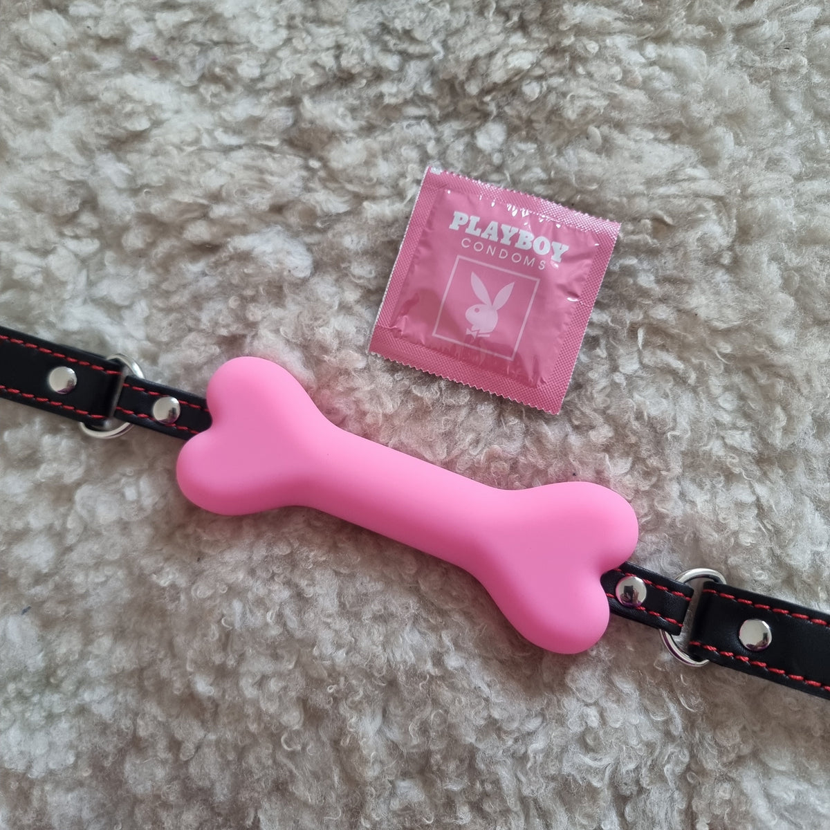 Pink Puppy Bone Gag / pet play, bondage, ball gag, collar, kinky, goth, vegan